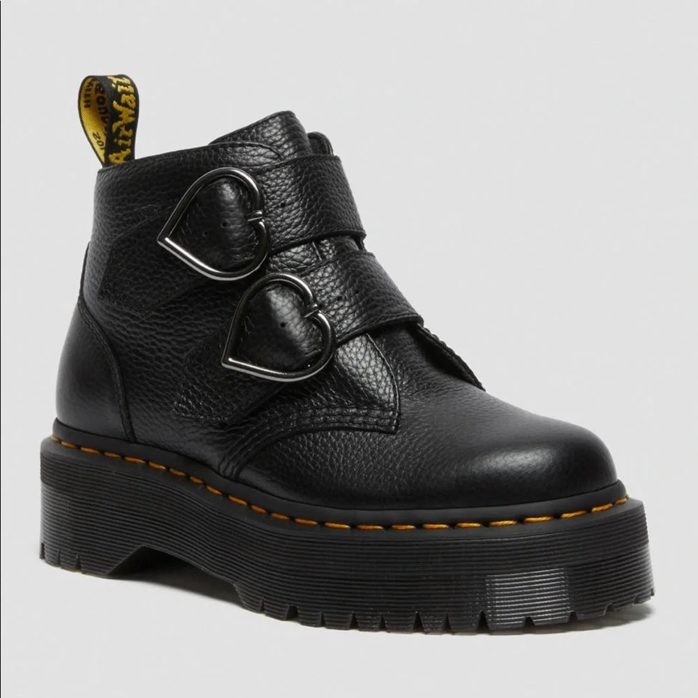 Dr MARTENS DEVON HEART LEATHERS PLATFORM BLACK BOOTS - Picture 12 of 16
